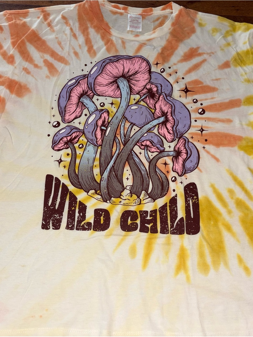 No Boundaries Mushroom Tie Dye "Wild Child" Graphic T-Shirt - Size L (11-13)